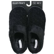 Wholesale - S-XL WOMEN BLK CHENILLE KNIT SLIPPER W/FAUX FUR COLLAR C/P 18